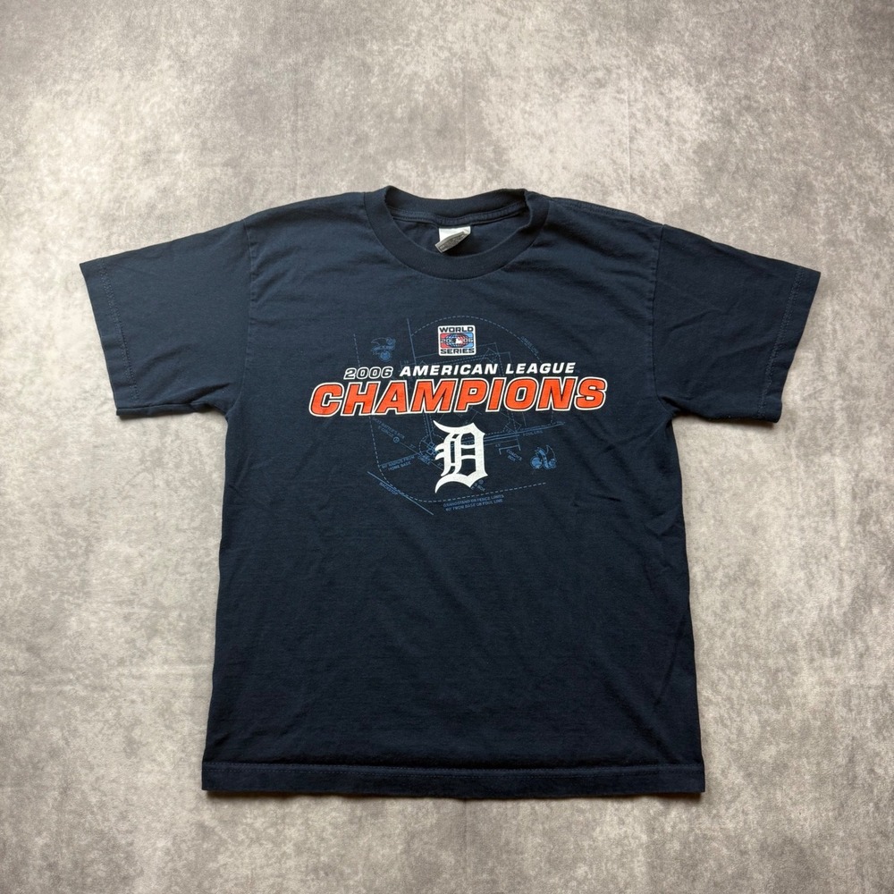 Detroit Tigers 2006 American League Champions T-Shirt Youth Large Navy Blue MLB
